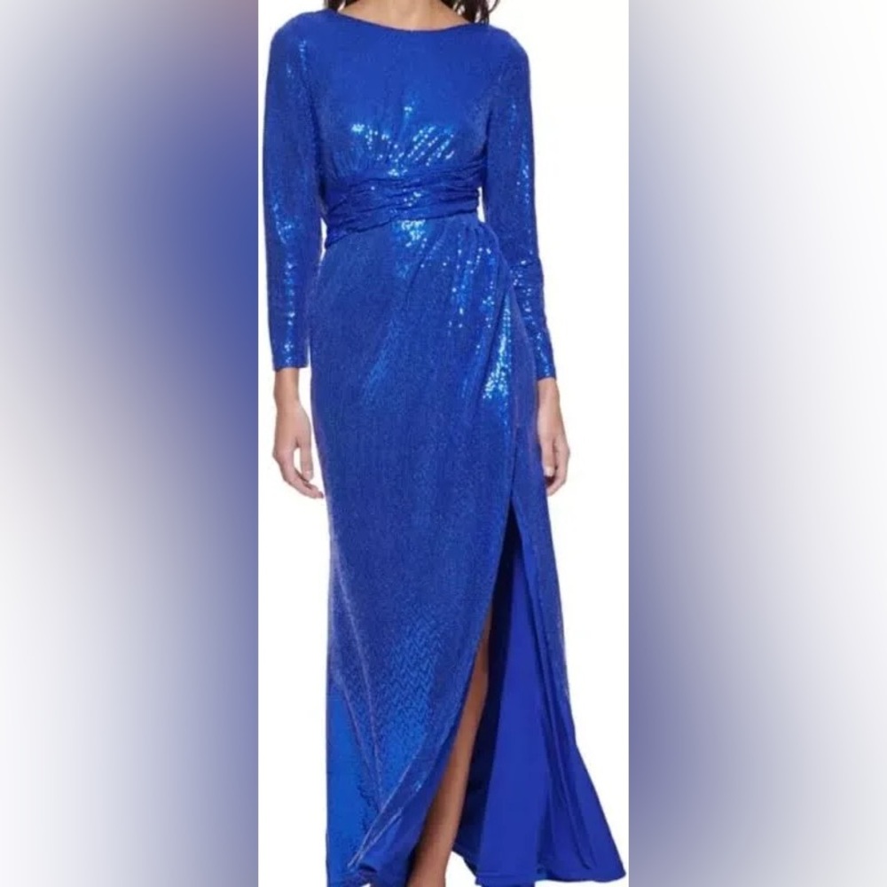 Elegant Blue Sequin Evening Gown